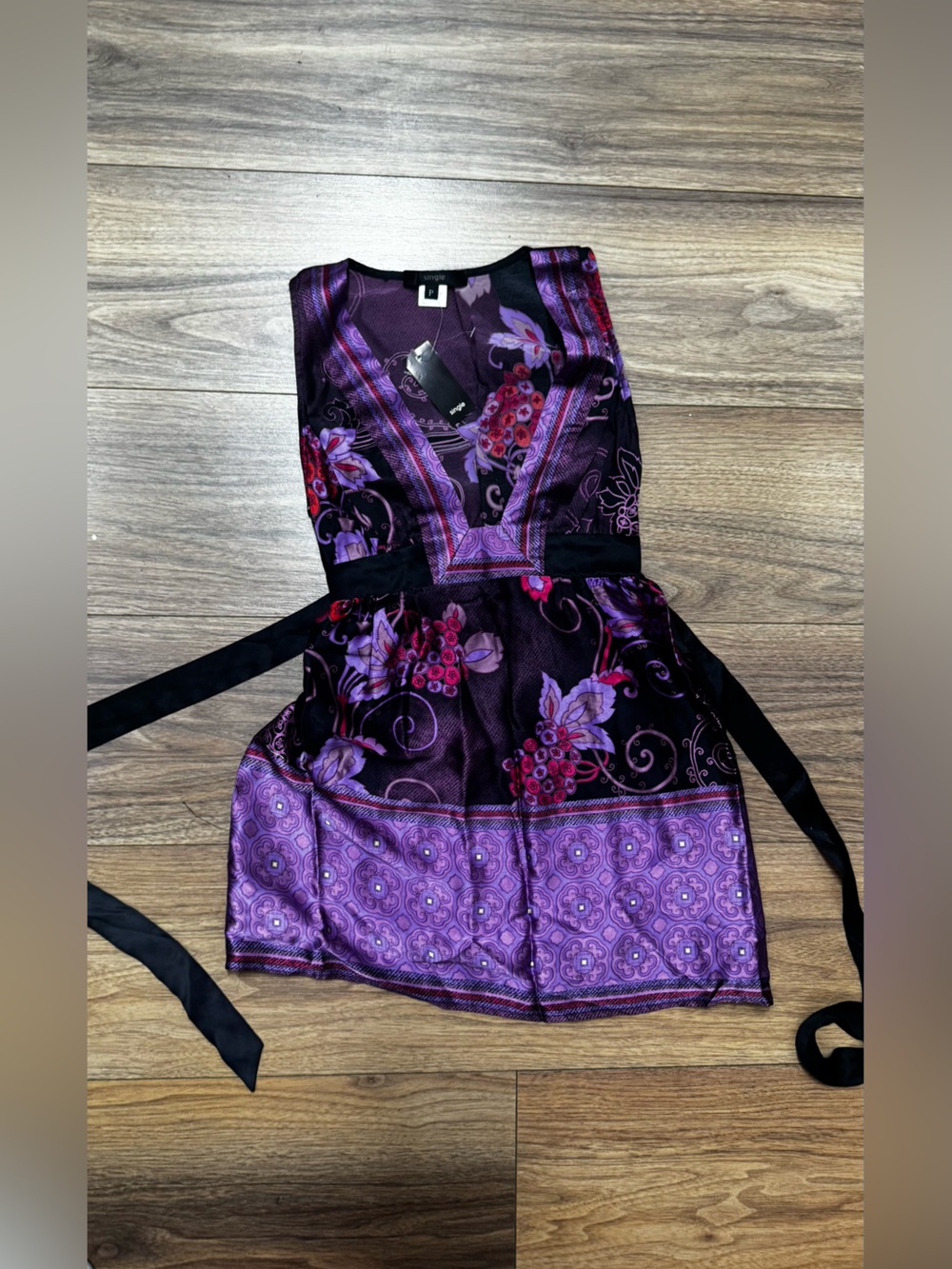 NWT Single silk wrap, tie waist blouse size Petite made in USA